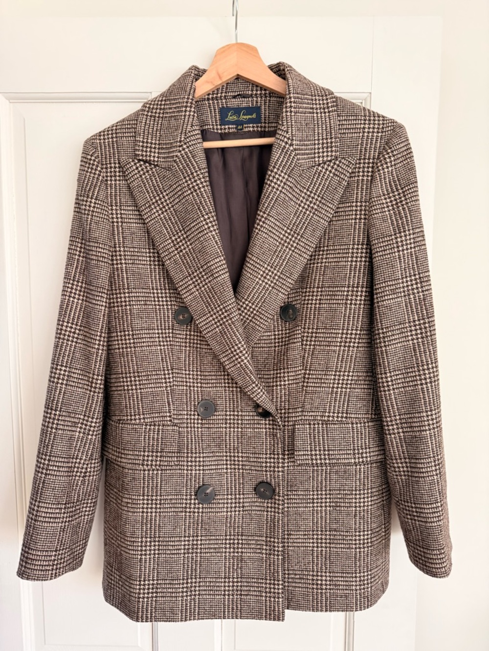 Luisa Spagnoli Brown Plaid Double-Breasted Blazer